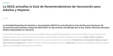 La SEGG actualiza la Guía de recomendaciones de vacunación de los Mayores